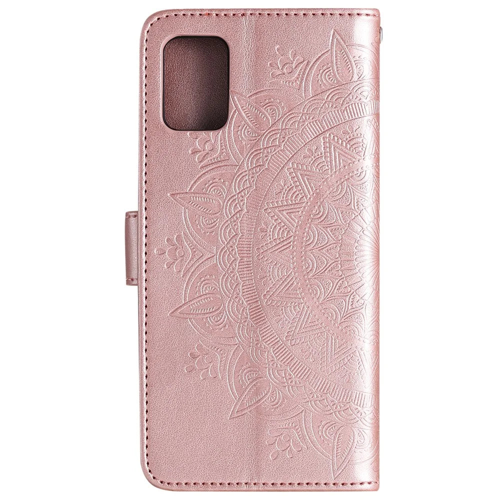 Imprinted Mandala Flower Wallet Leather Flip Case for Samsung Galaxy Note20/Note20 5G - Rose Gold - 4