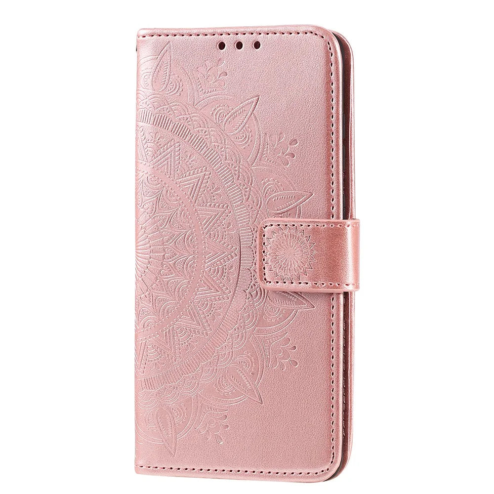 Imprinted Mandala Flower Wallet Leather Flip Case for Samsung Galaxy Note20/Note20 5G - Rose Gold - 5