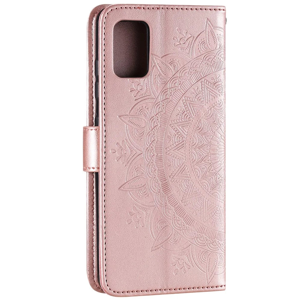 Imprinted Mandala Flower Wallet Leather Flip Case for Samsung Galaxy Note20/Note20 5G - Rose Gold - 6