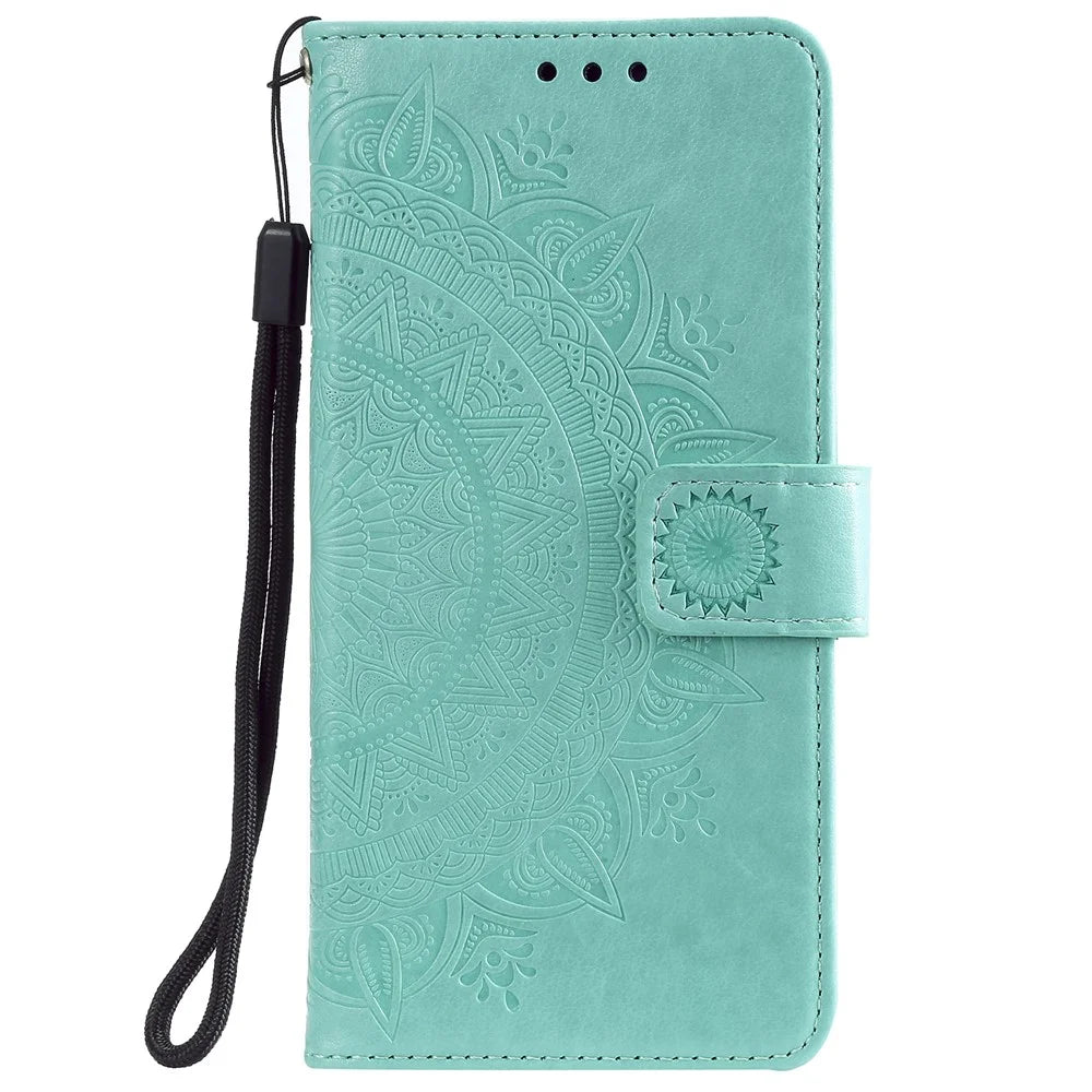 Imprint Flower Leather Wallet Case for Samsung Galaxy Note20 Ultra/Note20 Ultra 5G - Cyan - 3