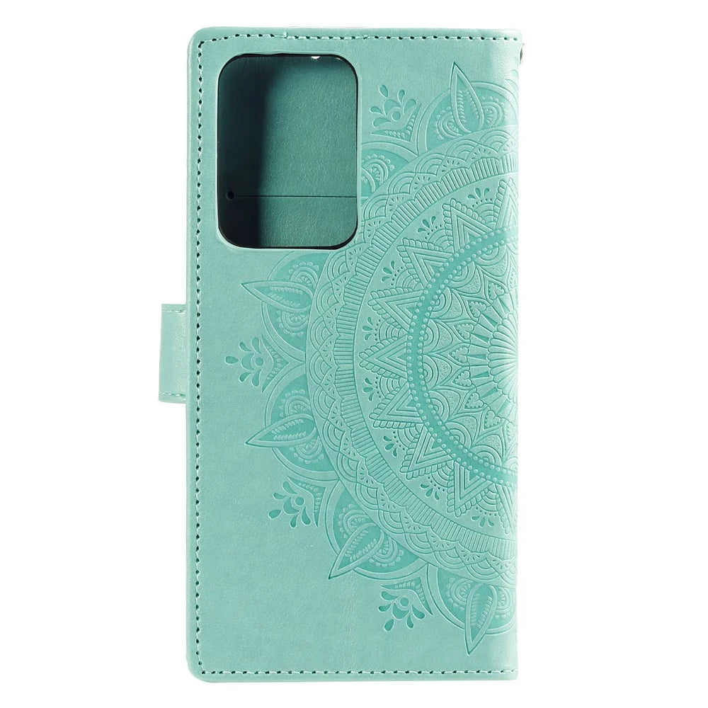 Imprint Flower Leather Wallet Case for Samsung Galaxy Note20 Ultra/Note20 Ultra 5G - Cyan - 4
