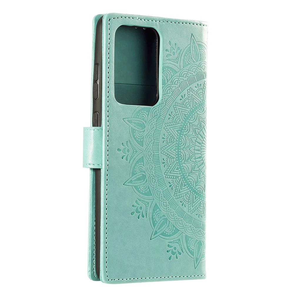 Imprint Flower Leather Wallet Case for Samsung Galaxy Note20 Ultra/Note20 Ultra 5G - Cyan - 6