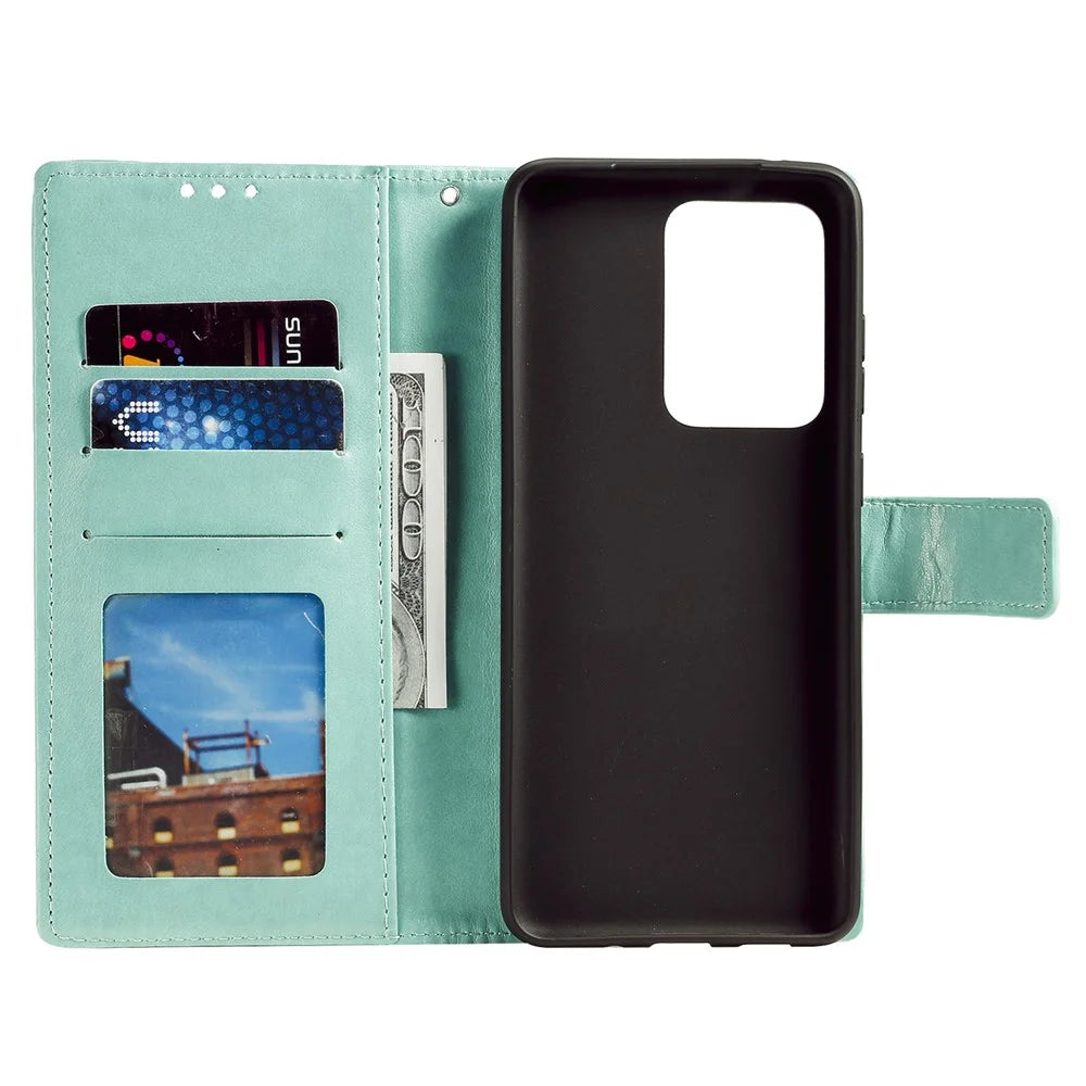 Imprint Flower Leather Wallet Case for Samsung Galaxy Note20 Ultra/Note20 Ultra 5G - Cyan - 7