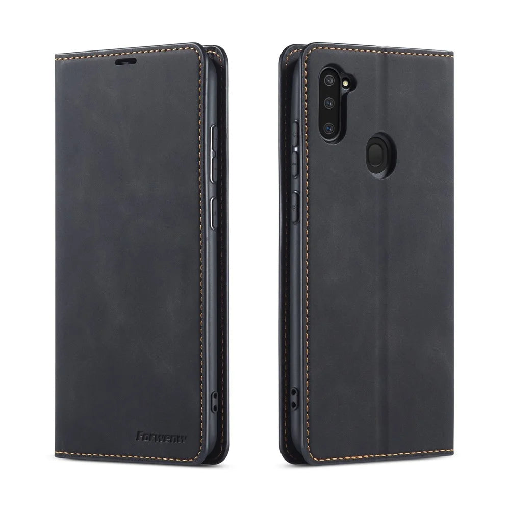 FORWENW Fantasy Series Auto-absorbed Leather Shell for Samsung Galaxy A11 (EU Version)/M11 - Black - 1