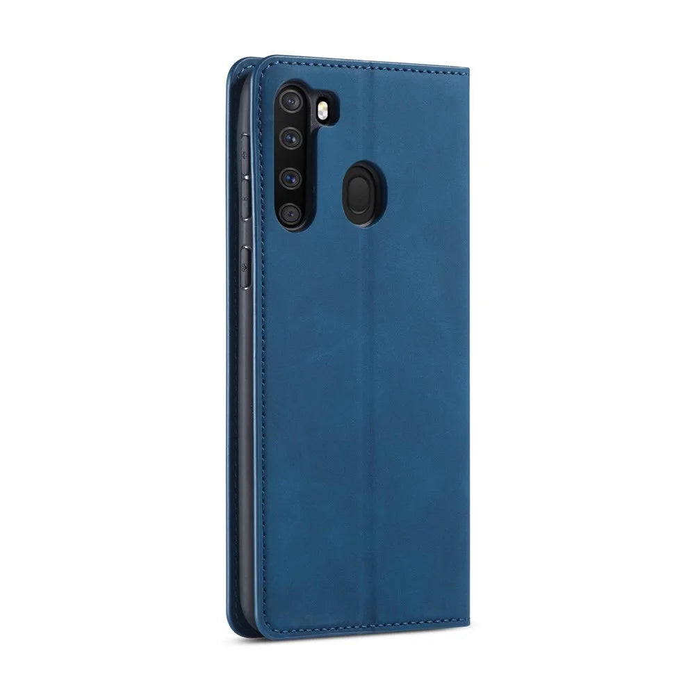 FORWENW Fantasy Series Silky Touch Wallet Leather Mobile Phone Cover for Samsung Galaxy A21 - Blue - 3