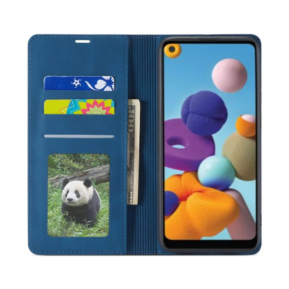 FORWENW Fantasy Series Silky Touch Wallet Leather Mobile Phone Cover for Samsung Galaxy A21 - Blue - 4