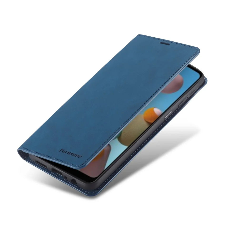 FORWENW Fantasy Series Silky Touch Wallet Leather Mobile Phone Cover for Samsung Galaxy A21 - Blue - 5
