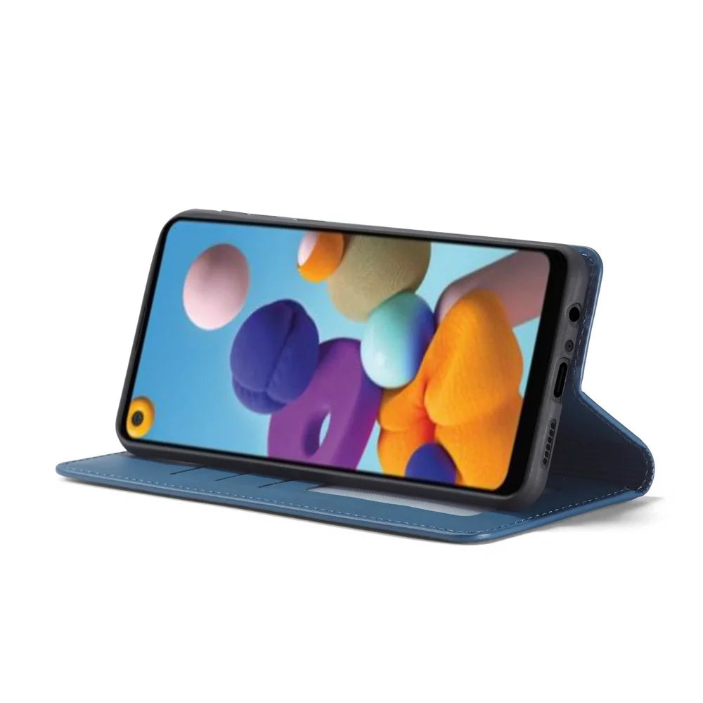 FORWENW Fantasy Series Silky Touch Wallet Leather Mobile Phone Cover for Samsung Galaxy A21 - Blue - 6