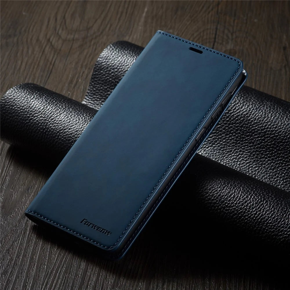 FORWENW Fantasy Series Silky Touch Wallet Leather Mobile Phone Cover for Samsung Galaxy A21 - Blue - 7