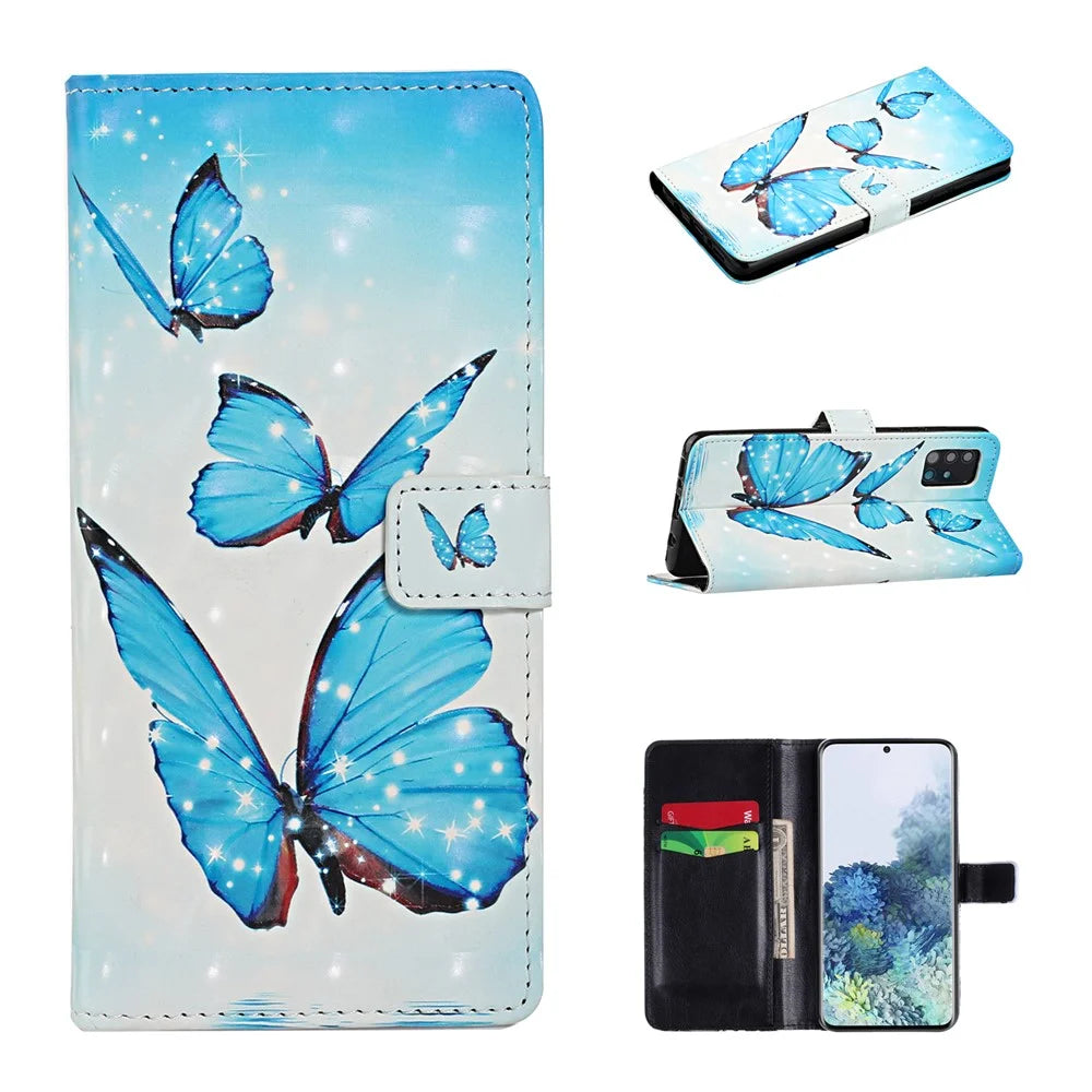 Light Spot Decor Pattern Printing Wallet Stand Leather Case for Samsung Galaxy A51 SM-A515 - Blue Butterflies - 1