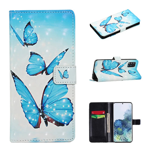 Light Spot Decor Pattern Printing Wallet Stand Leather Case for Samsung Galaxy A51 SM-A515 - Blue Butterflies - 1