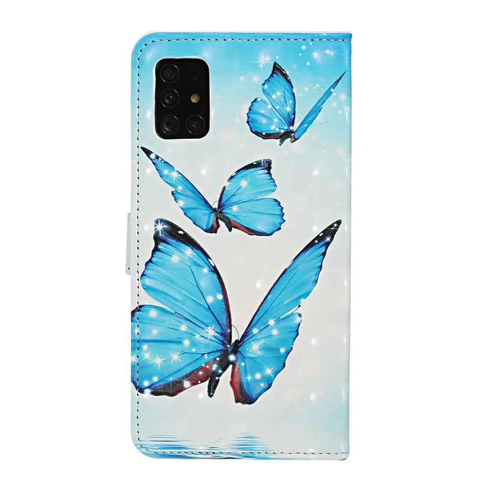 Light Spot Decor Pattern Printing Wallet Stand Leather Case for Samsung Galaxy A51 SM-A515 - Blue Butterflies - 4