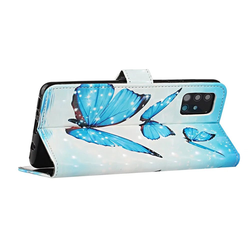 Light Spot Decor Pattern Printing Wallet Stand Leather Case for Samsung Galaxy A51 SM-A515 - Blue Butterflies - 5
