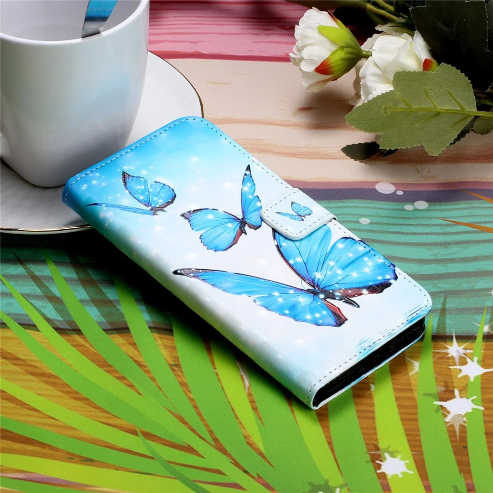 Light Spot Decor Pattern Printing Wallet Stand Leather Case for Samsung Galaxy A51 SM-A515 - Blue Butterflies - 7