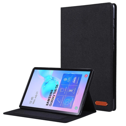 Cloth Texture Card Slots Stand Leather Case for Samsung Galaxy Tab S6 SM-T860/T865 - Black - 1