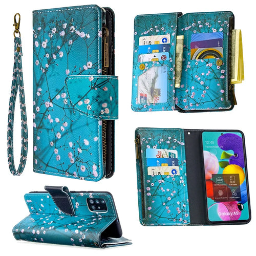 BF03 Pattern Printing Leather Mobile Case with Zipper Wallet for Samsung Galaxy A51 SM-A515 - Tree with Flower - 1