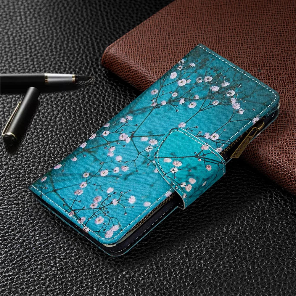 BF03 Pattern Printing Leather Mobile Case with Zipper Wallet for Samsung Galaxy A51 SM-A515 - Tree with Flower - 2