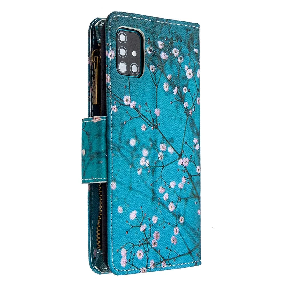 BF03 Pattern Printing Leather Mobile Case with Zipper Wallet for Samsung Galaxy A51 SM-A515 - Tree with Flower - 5