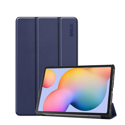 ENKAY Tri-fold Stand PU Leather Smart Tablet Case for Samsung Galaxy Tab S6 Lite (2020) P610 P615 / (2022) / (2024) - Dark Blue - 1