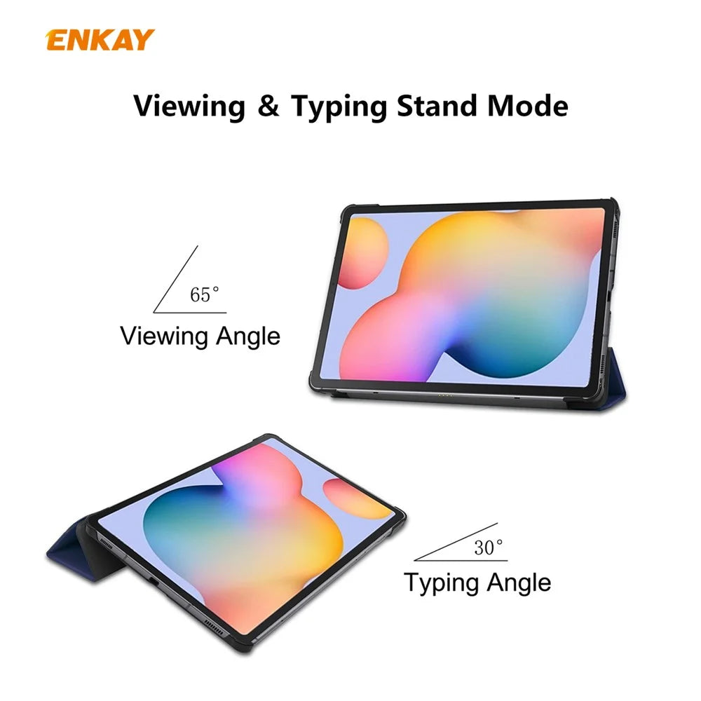 ENKAY Tri-fold Stand PU Leather Smart Tablet Case for Samsung Galaxy Tab S6 Lite (2020) P610 P615 / (2022) / (2024) - Dark Blue - 5