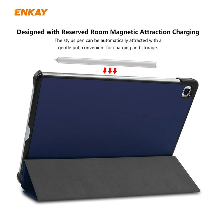 ENKAY Tri-fold Stand PU Leather Smart Tablet Case for Samsung Galaxy Tab S6 Lite (2020) P610 P615 / (2022) / (2024) - Dark Blue - 7