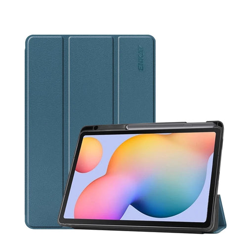 ENKAY Tri-fold Stand PU Leather Smart Case with Pen Slot for Samsung Galaxy Tab S6 Lite (2020) P610 P615 / (2022) / (2024) - Green - 1