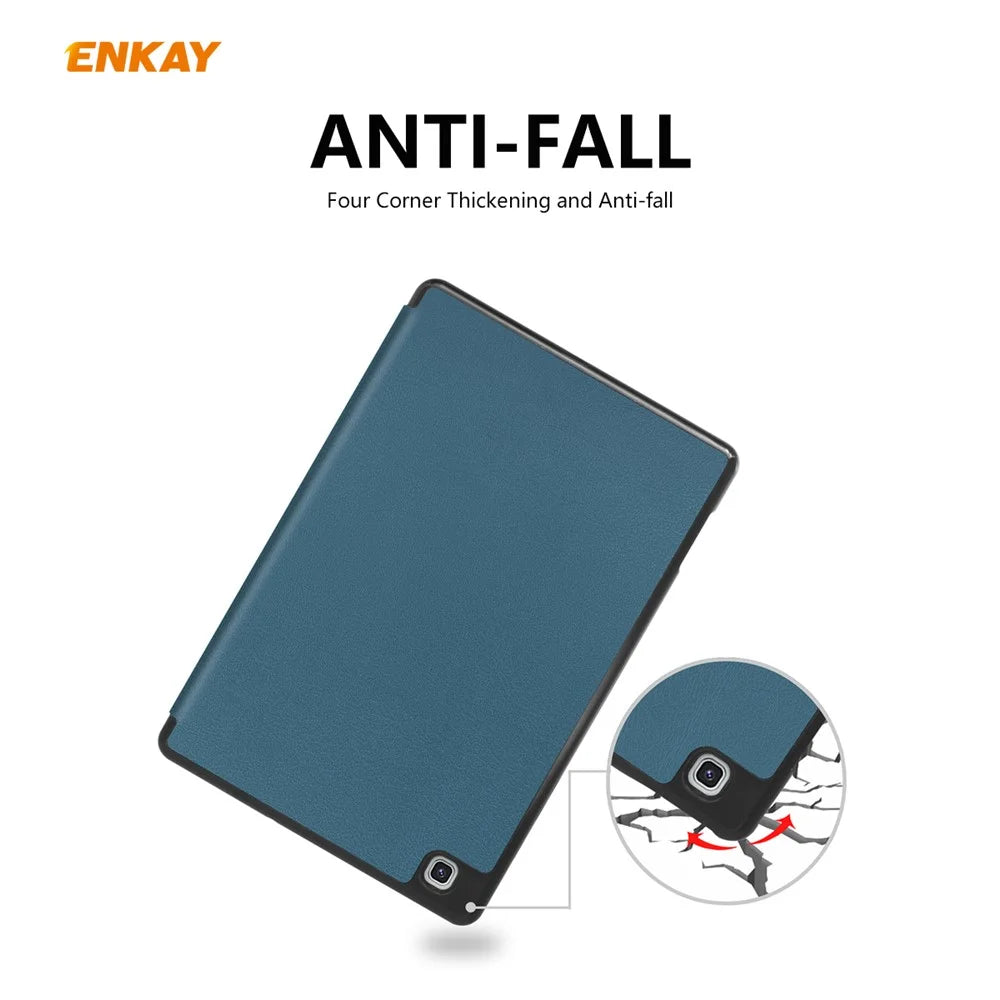 ENKAY Tri-fold Stand PU Leather Smart Case with Pen Slot for Samsung Galaxy Tab S6 Lite (2020) P610 P615 / (2022) / (2024) - Green - 3