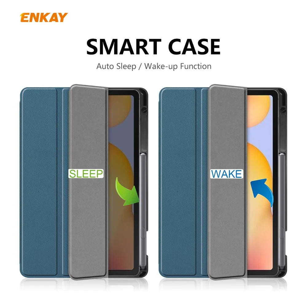 ENKAY Tri-fold Stand PU Leather Smart Case with Pen Slot for Samsung Galaxy Tab S6 Lite (2020) P610 P615 / (2022) / (2024) - Green - 4
