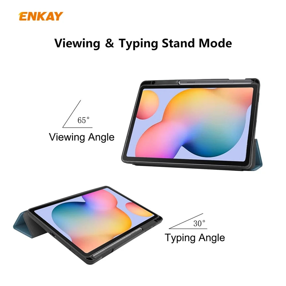ENKAY Tri-fold Stand PU Leather Smart Case with Pen Slot for Samsung Galaxy Tab S6 Lite (2020) P610 P615 / (2022) / (2024) - Green - 5