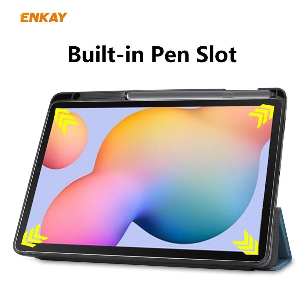 ENKAY Tri-fold Stand PU Leather Smart Case with Pen Slot for Samsung Galaxy Tab S6 Lite (2020) P610 P615 / (2022) / (2024) - Green - 6