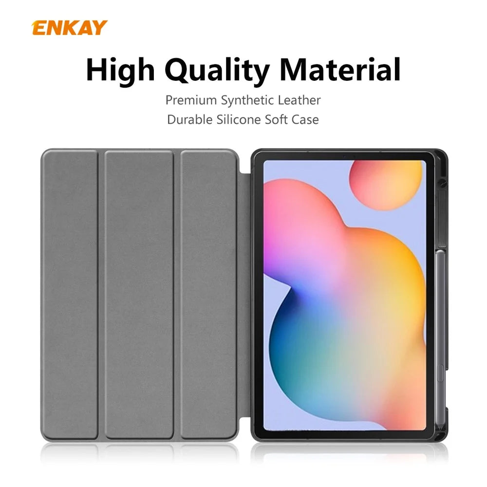ENKAY Tri-fold Stand PU Leather Smart Case with Pen Slot for Samsung Galaxy Tab S6 Lite (2020) P610 P615 / (2022) / (2024) - Green - 7