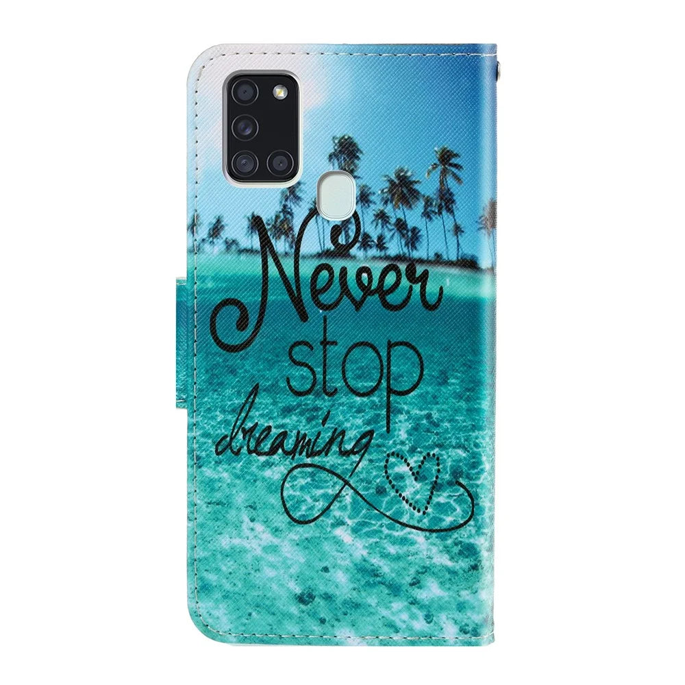 Pattern Printing Flip Leather Wallet Phone Cover for Samsung Galaxy A21s - Never Stop Dreaming - 2