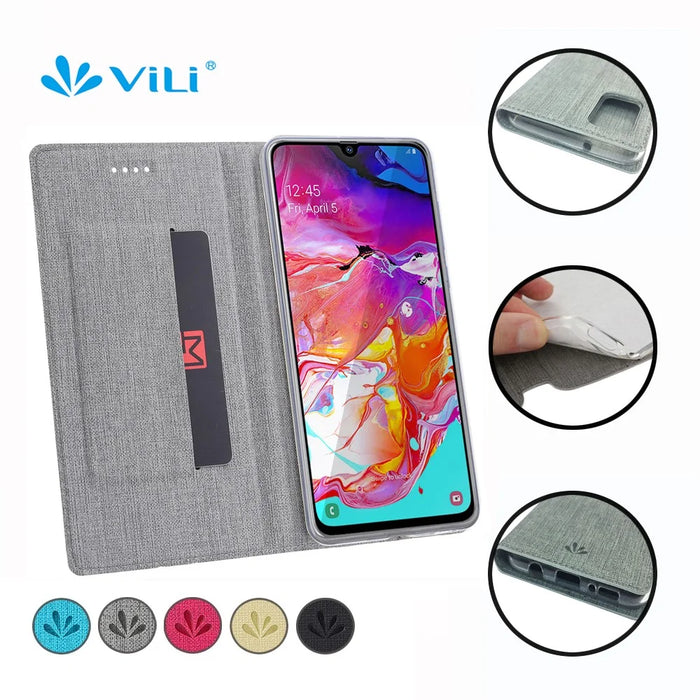 VILI DMX Card Holder Leather Stand Shell Phone Cover for Samsung Galaxy A41 (Global Version) - Grey - 3