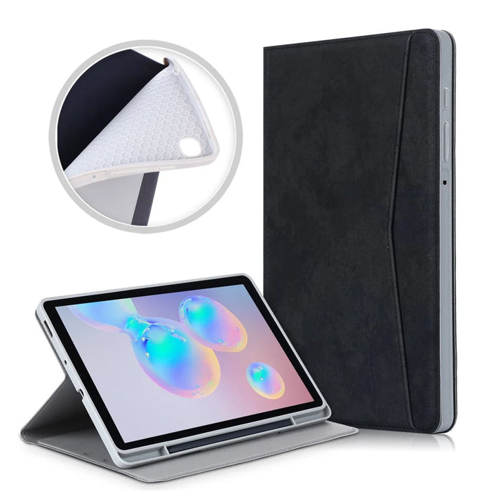 Matte PU Leather Smart Tablet Cover with Pen Slot for Samsung Galaxy Tab S6 Lite (2020) P610 P615 / (2022) / (2024) - Black - 1