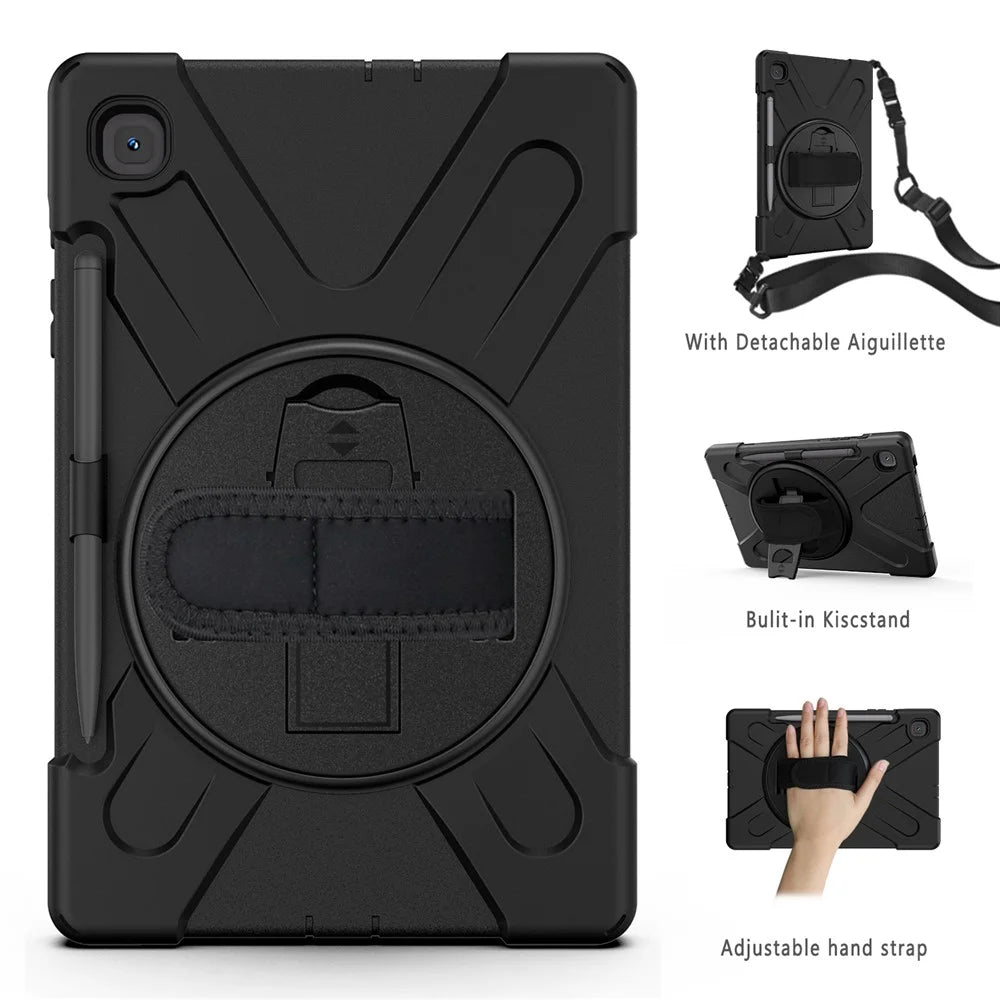 Kickstand Case for Samsung Galaxy Tab S6 Lite (2020) P610 P615 / (2022) / (2024) P620 PC + Silicone Tablet Cover with Shoulder Strap - Black - 1
