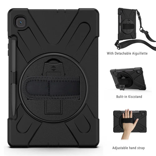 Kickstand Case for Samsung Galaxy Tab S6 Lite (2020) P610 P615 / (2022) / (2024) P620 PC + Silicone Tablet Cover with Shoulder Strap - Black - 1