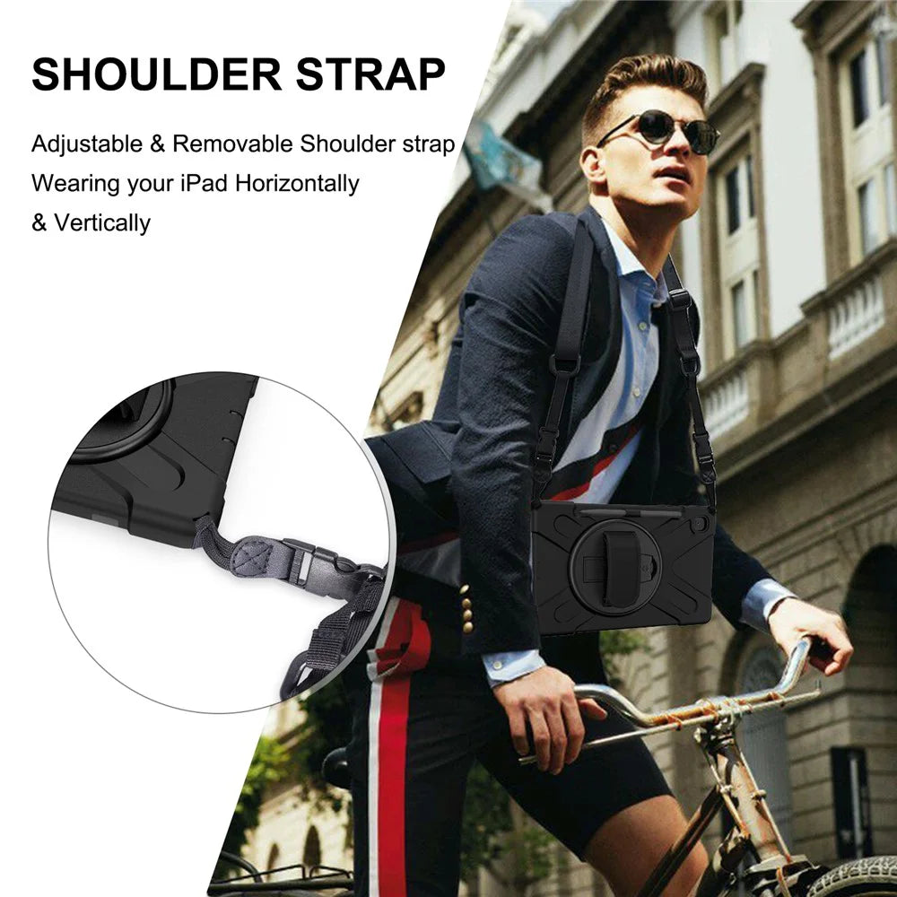 Kickstand Case for Samsung Galaxy Tab S6 Lite (2020) P610 P615 / (2022) / (2024) P620 PC + Silicone Tablet Cover with Shoulder Strap - Black - 6