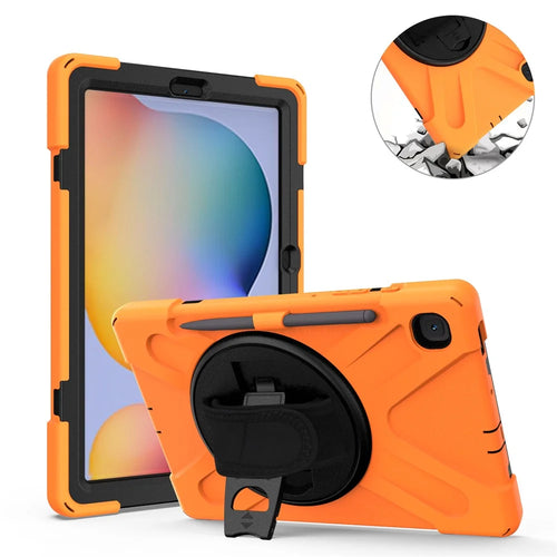 X-Shape PC+TPU Kickstand Case for Samsung Galaxy Tab S6 Lite (2020) P610 P615 / (2022) / (2024) P620 with Hand Strap - Orange - 1