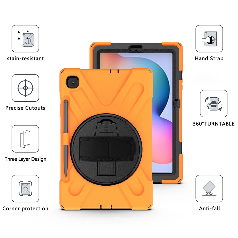 X-Shape PC+TPU Kickstand Case for Samsung Galaxy Tab S6 Lite (2020) P610 P615 / (2022) / (2024) P620 with Hand Strap - Orange - 2