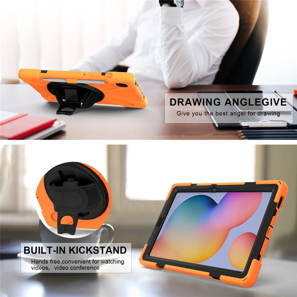 X-Shape PC+TPU Kickstand Case for Samsung Galaxy Tab S6 Lite (2020) P610 P615 / (2022) / (2024) P620 with Hand Strap - Orange - 3