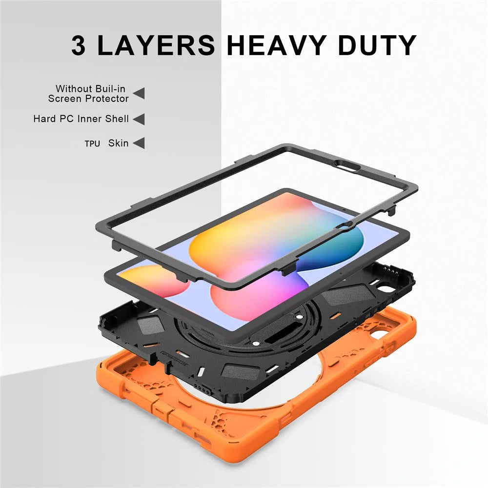 X-Shape PC+TPU Kickstand Case for Samsung Galaxy Tab S6 Lite (2020) P610 P615 / (2022) / (2024) P620 with Hand Strap - Orange - 4