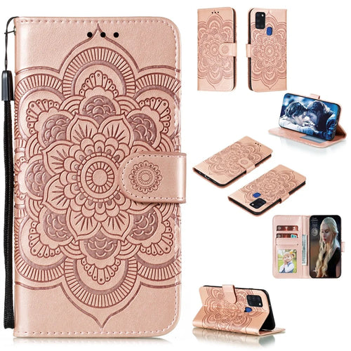 Imprint Mandala Flower Leather Shell for Samsung Galaxy A21s - Rose Gold - 1