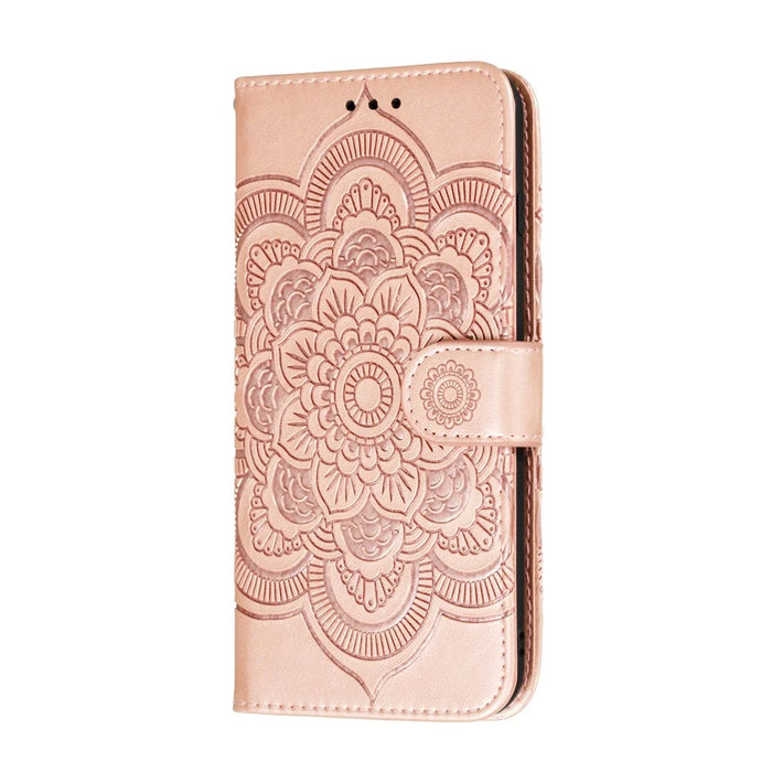Imprint Mandala Flower Leather Shell for Samsung Galaxy A21s - Rose Gold - 3