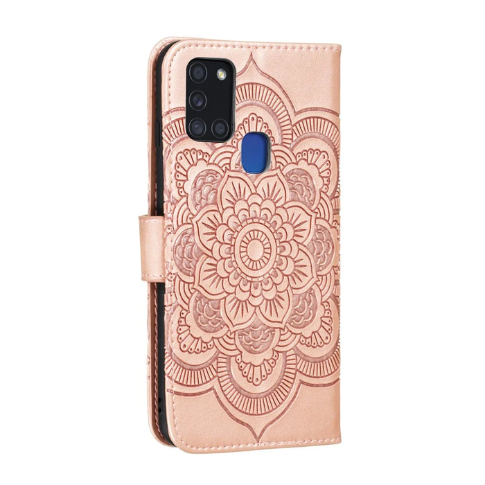 Imprint Mandala Flower Leather Shell for Samsung Galaxy A21s - Rose Gold - 4