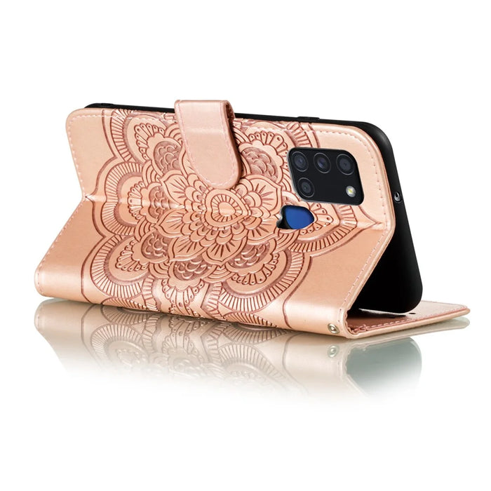 Imprint Mandala Flower Leather Shell for Samsung Galaxy A21s - Rose Gold - 6