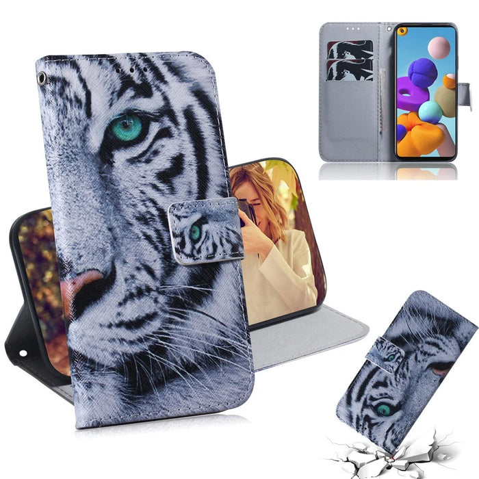 Pattern Printing PU Leather Wallet Phone Case for Samsung Galaxy A21s - Tiger - 1