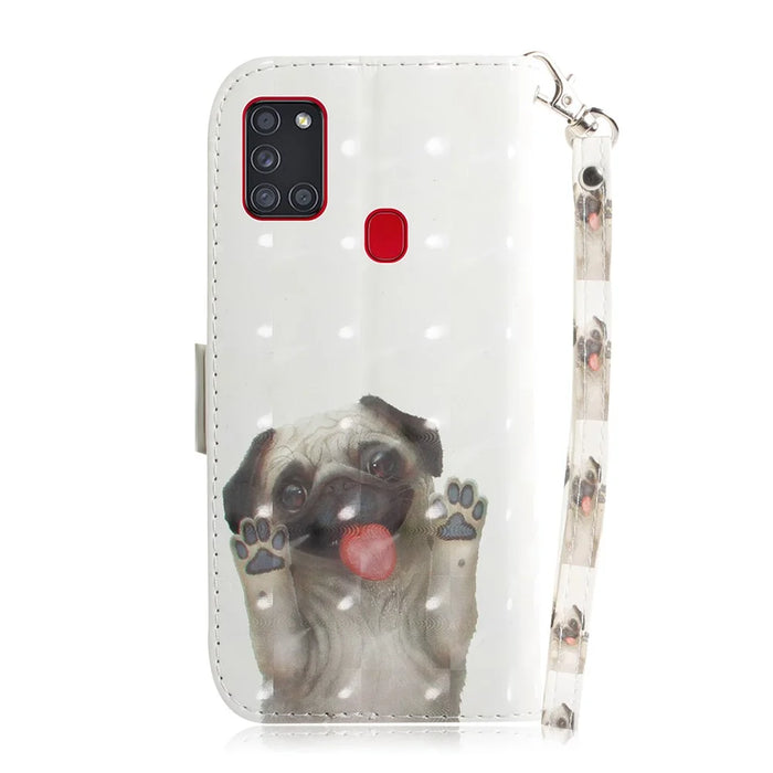 Light Spot Decor Pattern Printing Wallet Stand Leather Case with Strap for Samsung Galaxy A21s - Dog - 3
