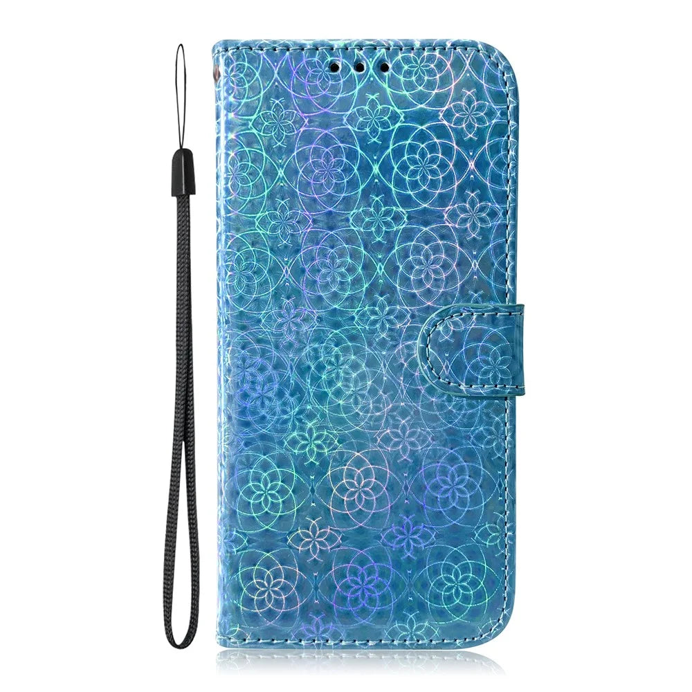 Flower Pattern Leather Stand Wallet Case for Samsung Galaxy A21s - Blue - 2