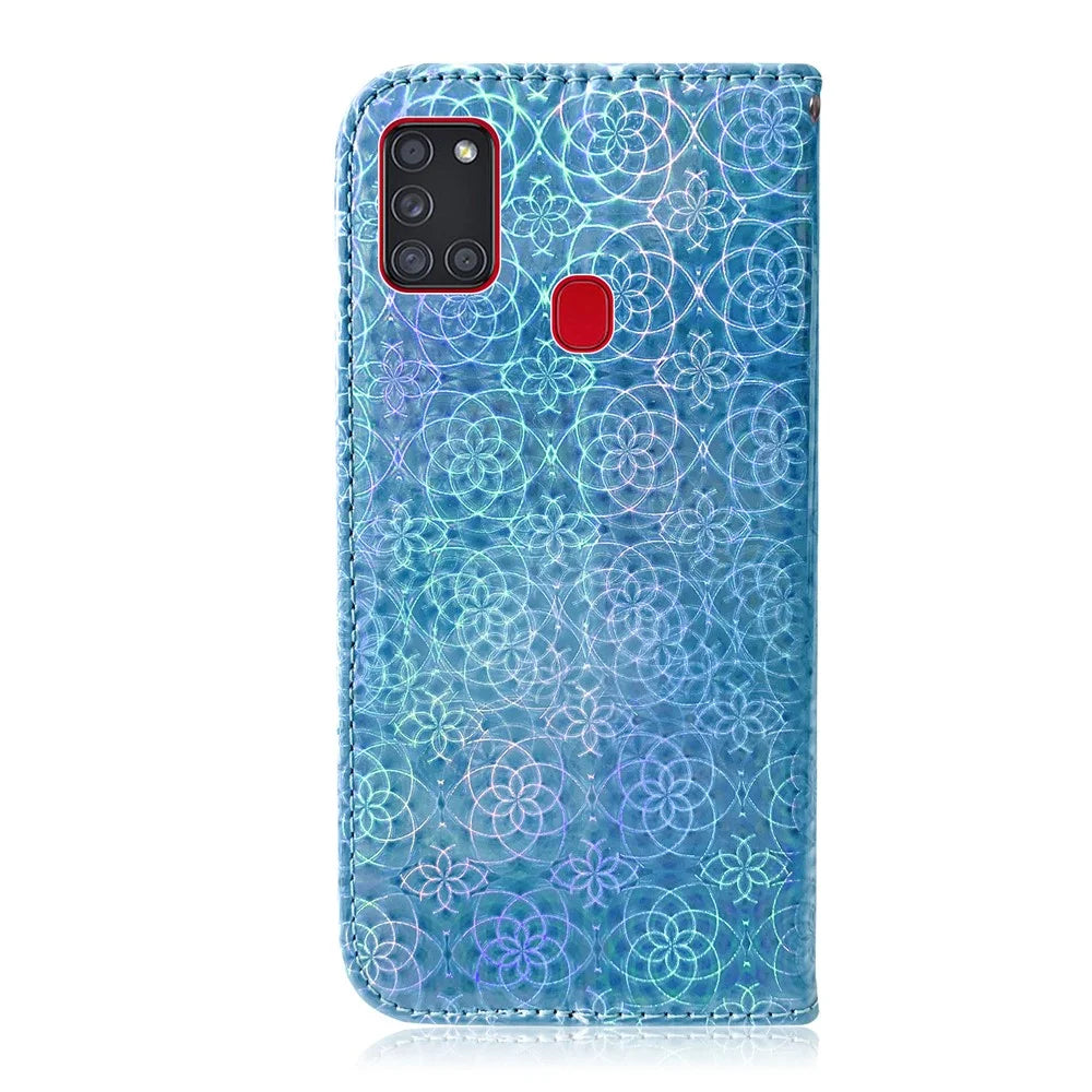 Flower Pattern Leather Stand Wallet Case for Samsung Galaxy A21s - Blue - 3