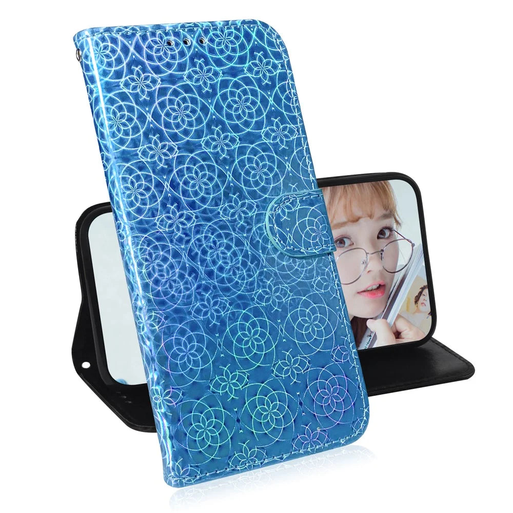 Flower Pattern Leather Stand Wallet Case for Samsung Galaxy A21s - Blue - 7